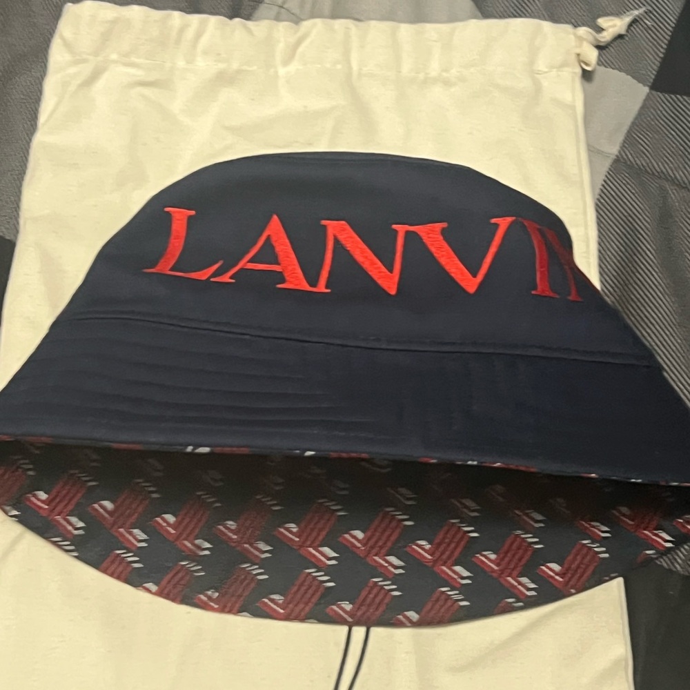 Lanvin Patterned Bucket Hat in Blue and Red